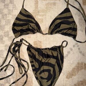 iNAMORATA Olive Green and Black Camo Triangle Bikini Top